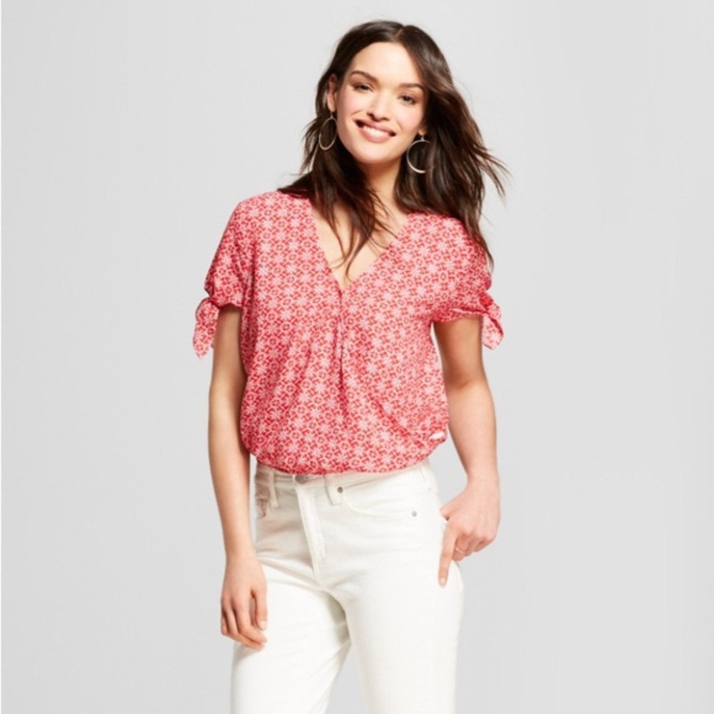 Red faux wrap top